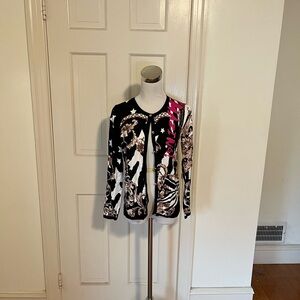 NWOT Passioni German Baroque Mixed Pattern Button Down Sweater